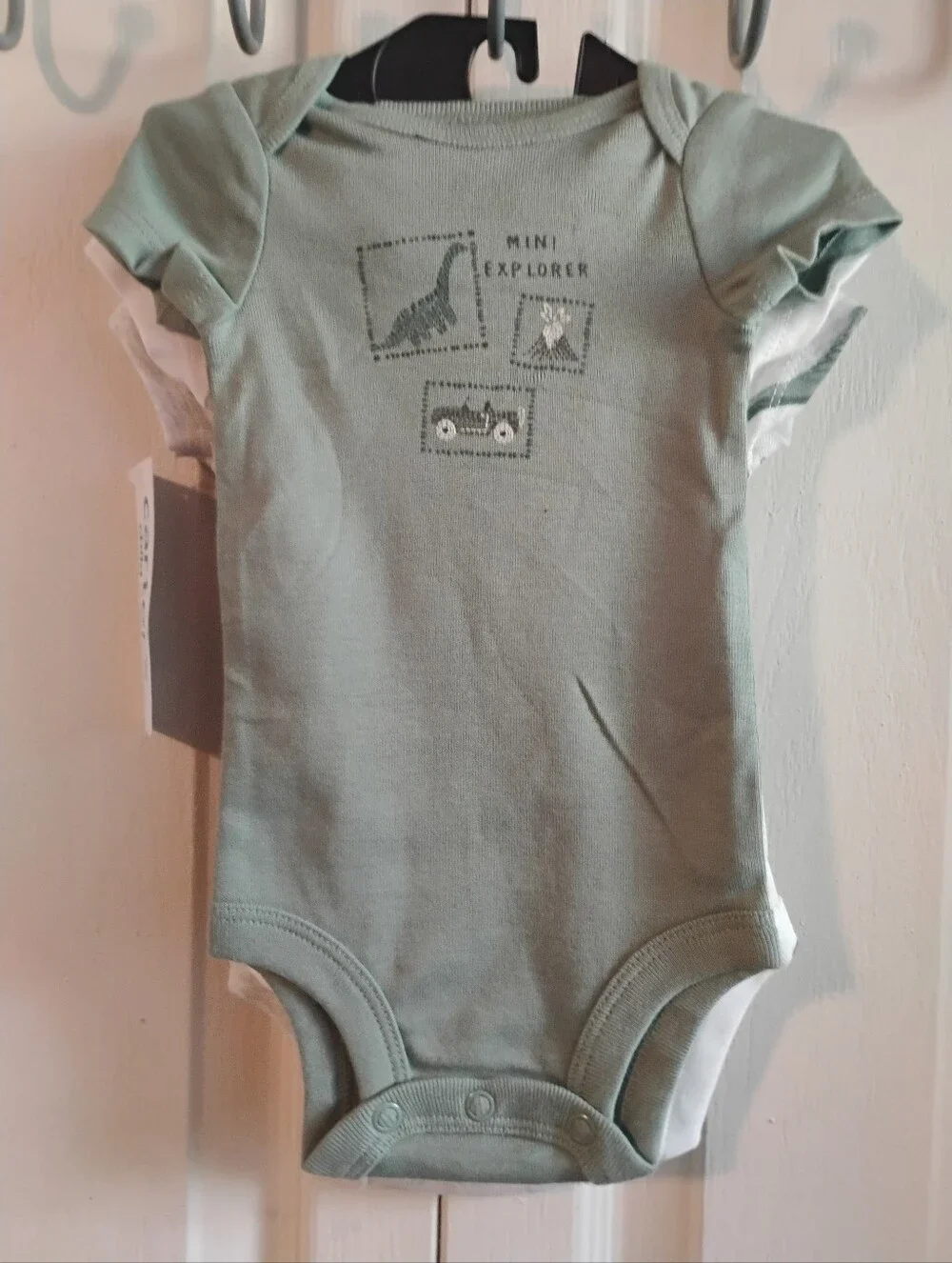 child of mine Gray and Green Dinosaur Print One-Piece Bodysuit